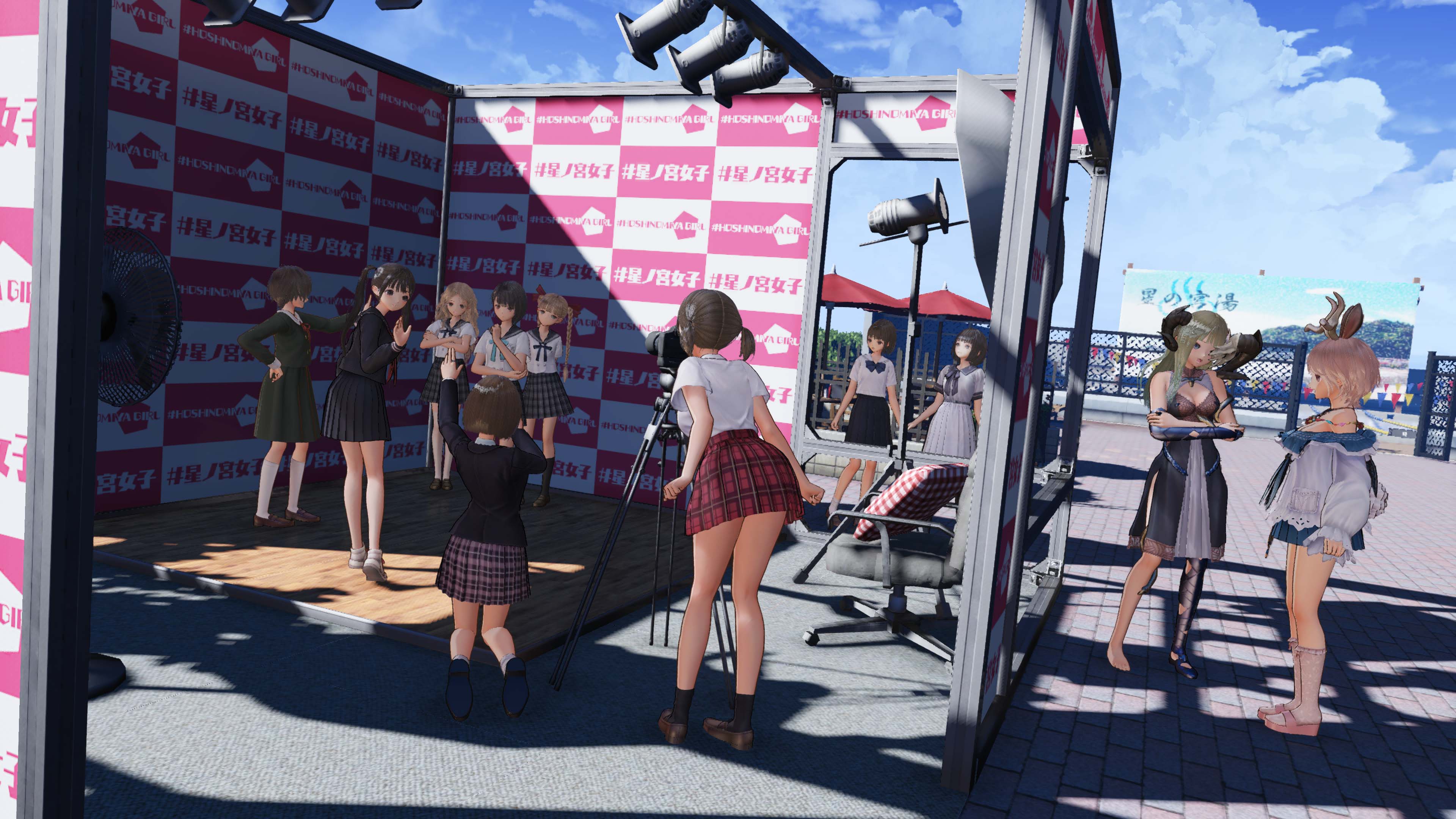 追加されたキャラクターたちと、夕月と来夢がフォトモードで利用可能に。勢ぞろいしたメンバーと撮影を楽しもう