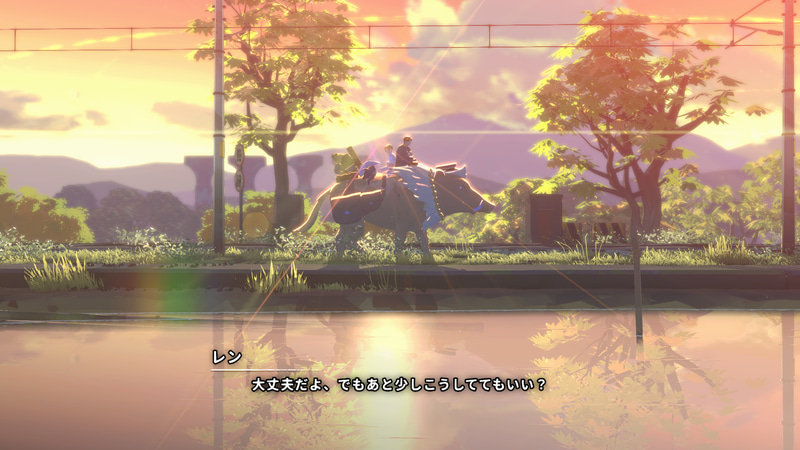 駅舎の水たまりが反射する青空