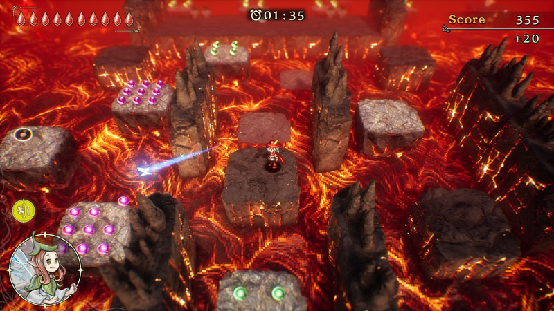 マグマのステージの足場を飛び回るミニゲーム。動いたり沈んだりする足場やワープでしか抜けられない壁など、様々なギミックが迫りくる