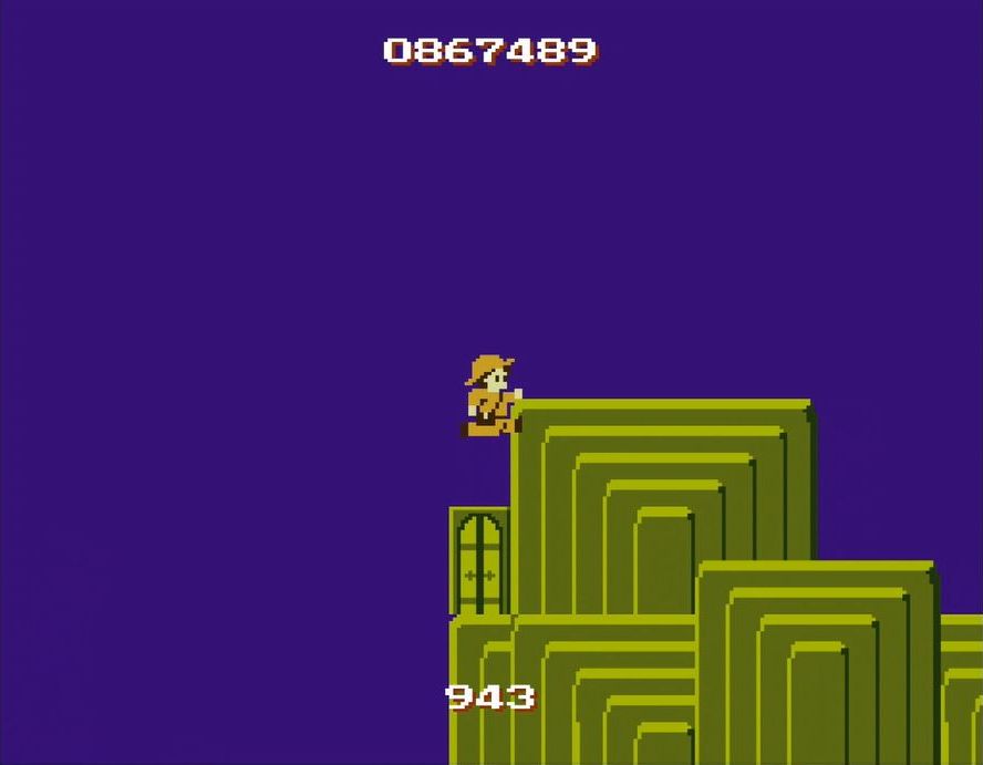 本作では、写真のように画面外に落ちないギリギリの位置まで調整し、助走をつけてジャンプする場面が頻出する