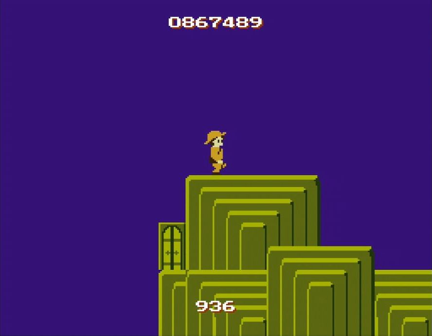 本作では、写真のように画面外に落ちないギリギリの位置まで調整し、助走をつけてジャンプする場面が頻出する