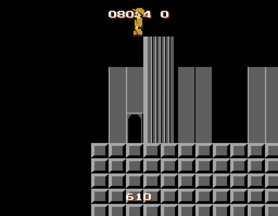 勢い余って画面外（左側）に飛び出さないよう、小ジャンプを繰り返しながら少しずつ左に移動すると……