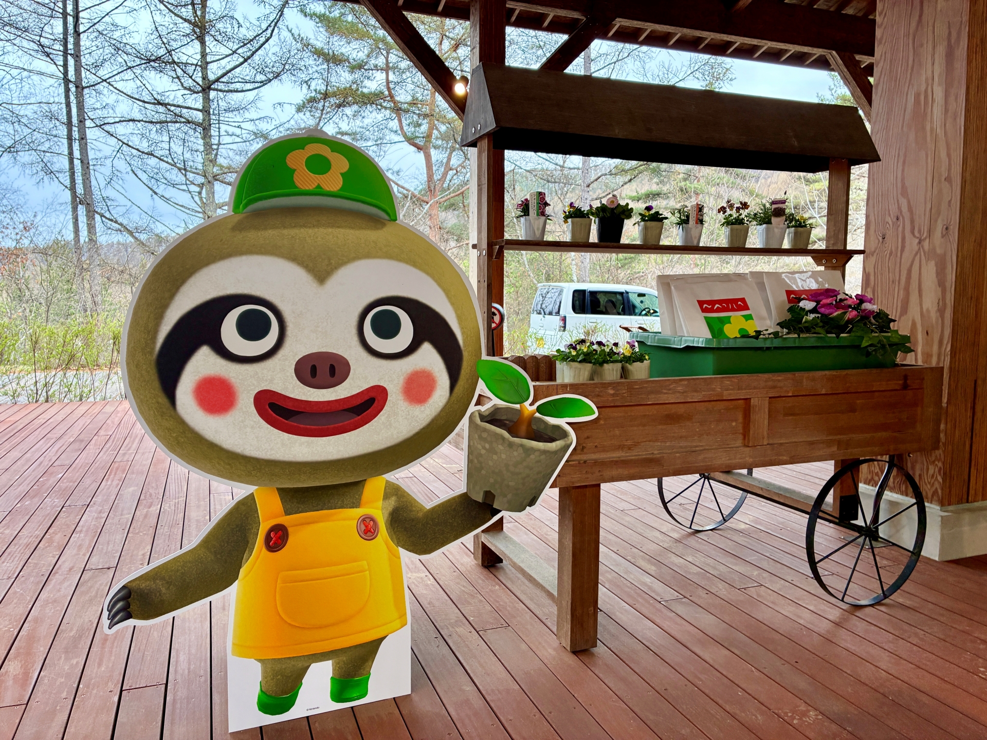 近くにはレイジが。ワゴンに並んでいる花は実際に購入できる