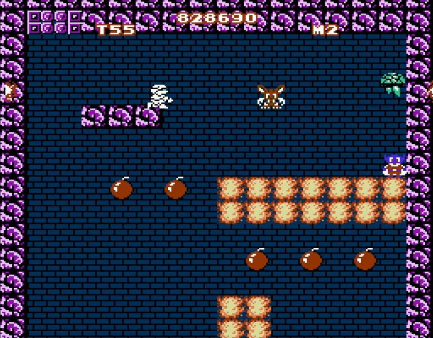 ステージ7より。写真の位置で炎の床に乗ってジャンプを繰り返すと床が消え……、