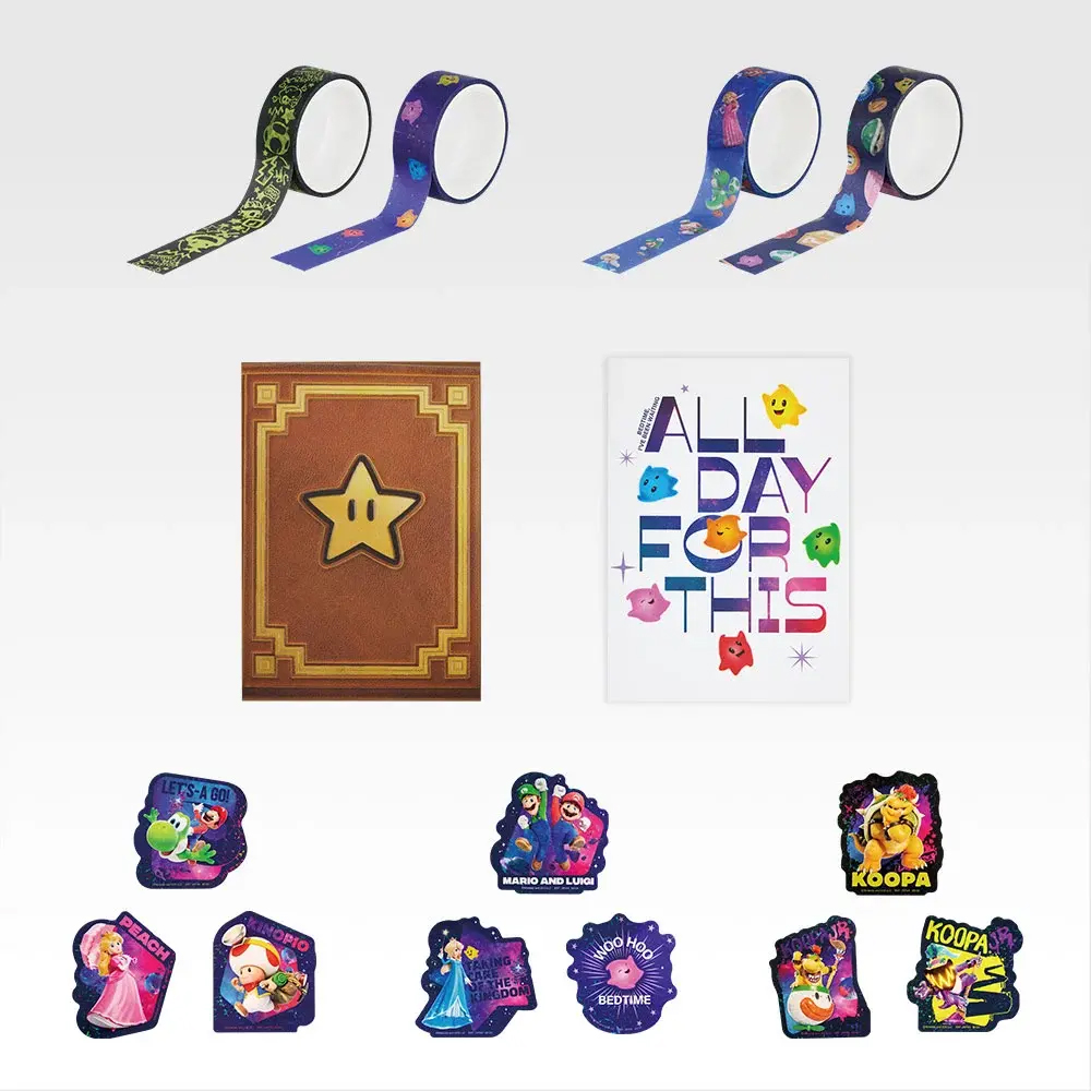 銀河＜ギャラクシー＞をイメージしたキラキラのホログラム仕様のステッカーや、映画に登場するロゼッタの絵本をイメージしたデザインのノートなどから好きなものを選べる