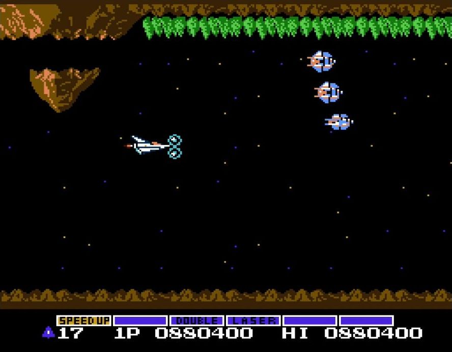 ミサイル、オプション2個、バリアを装着した状態で再開できる