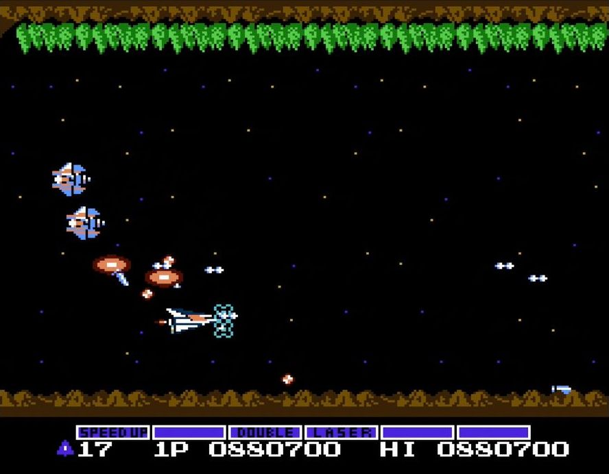 ミサイル、オプション2個、バリアを装着した状態で再開できる