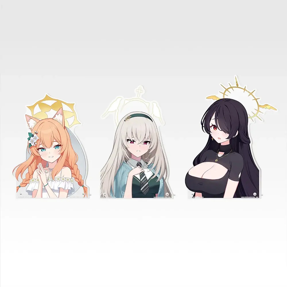 トリニティ総合学園の部活の1つ「シスターフッド」に所属する「マリー」、「サクラコ」、「ヒナタ」のアクリル製ビジュアルボード