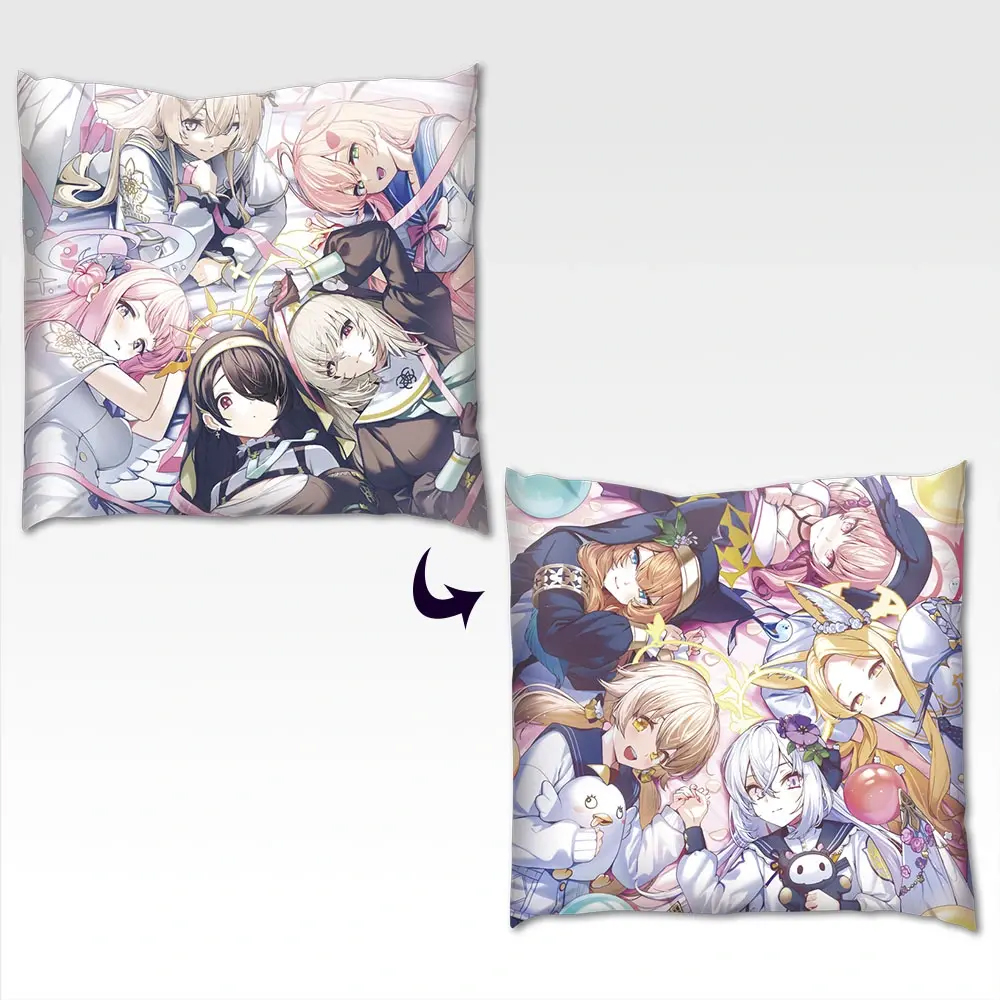 表面・裏面それぞれに描き起こしイラストがデザインされたクッション