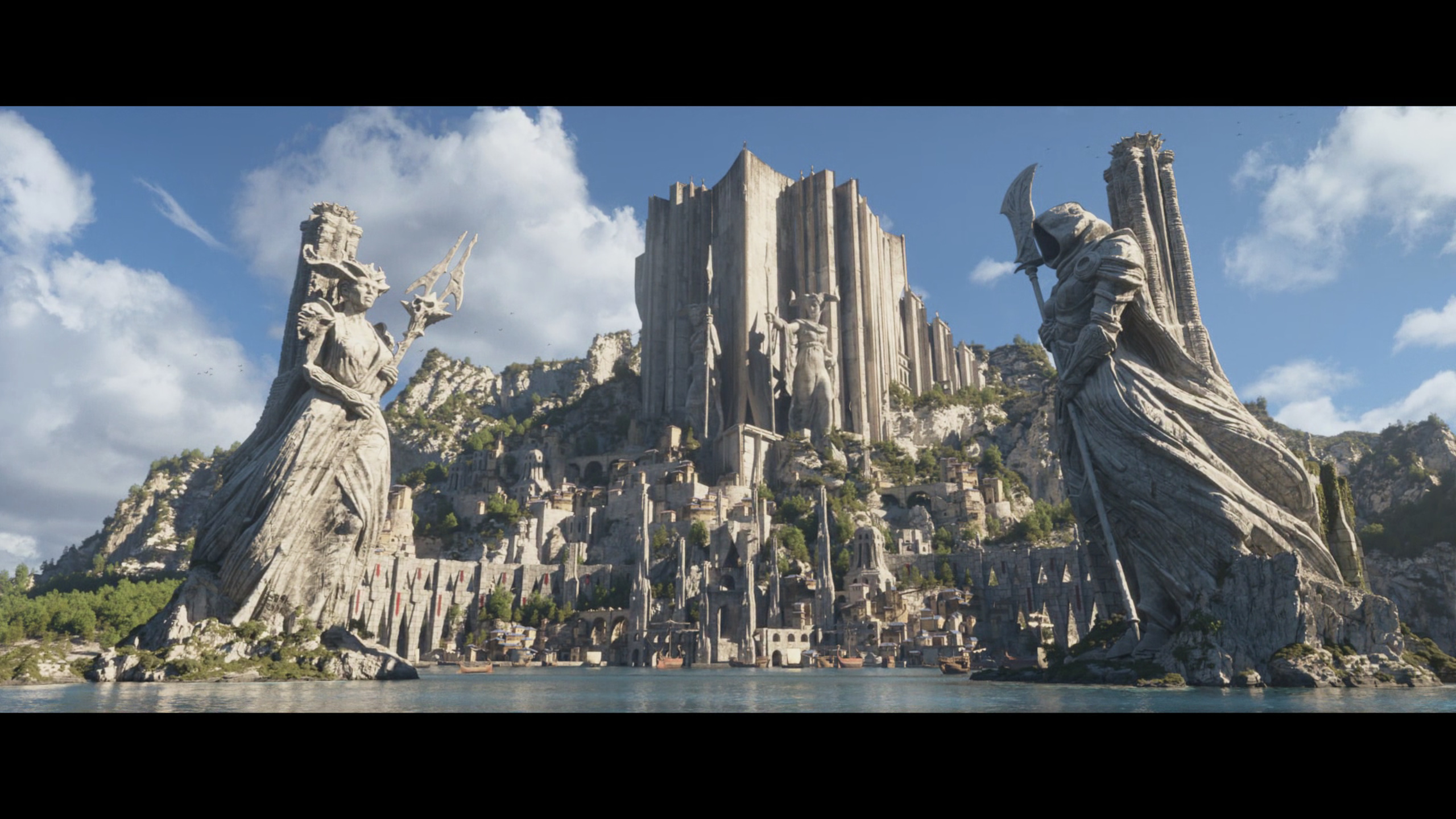 島の入り口ではリリスとイナリウスの巨大な像が来訪者を出迎える