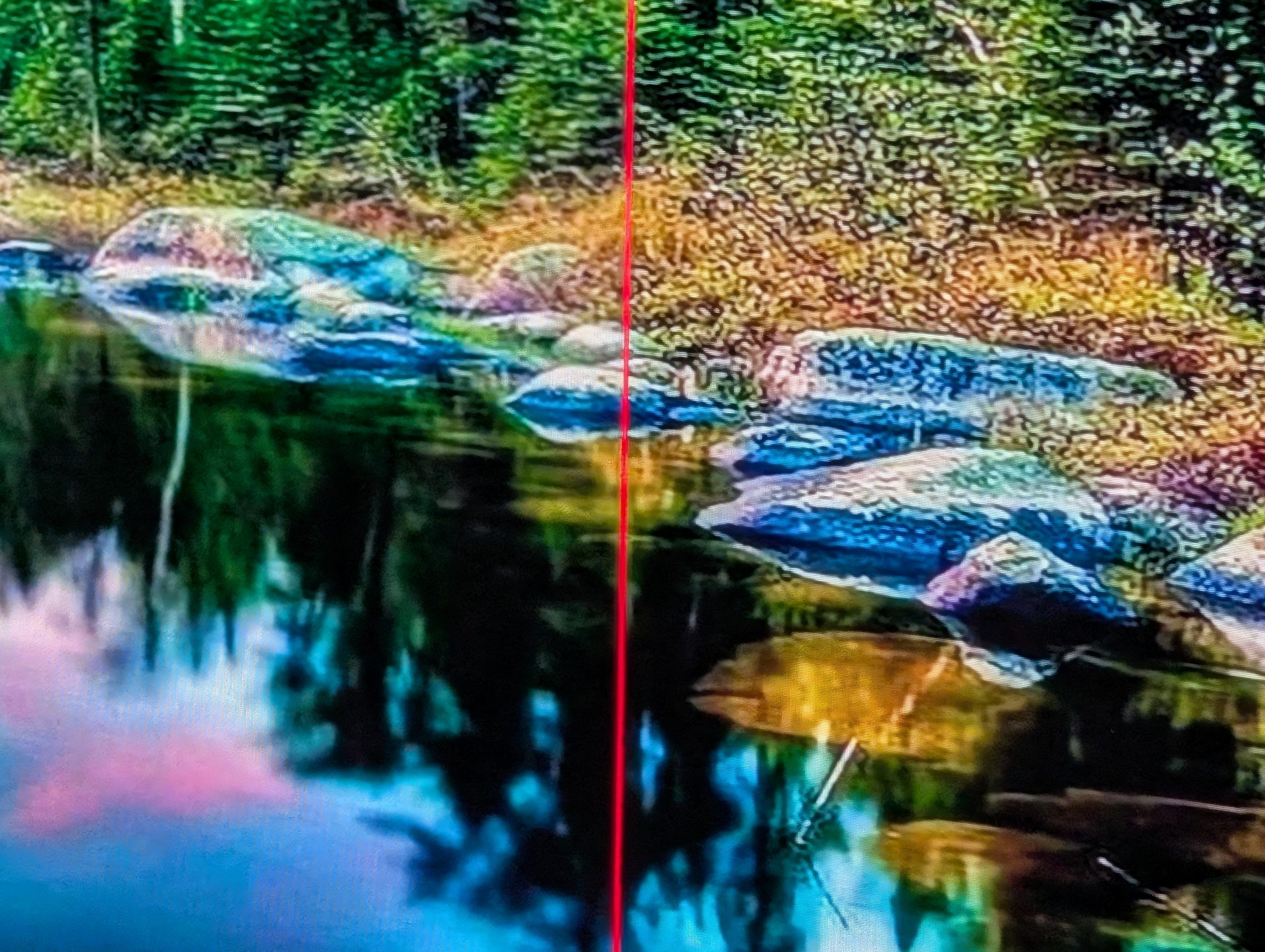 何枚か表示した中で最も分かりやすかったデモの拡大写真。中央にある石の画像のディティールが左と右とで明確に異なる