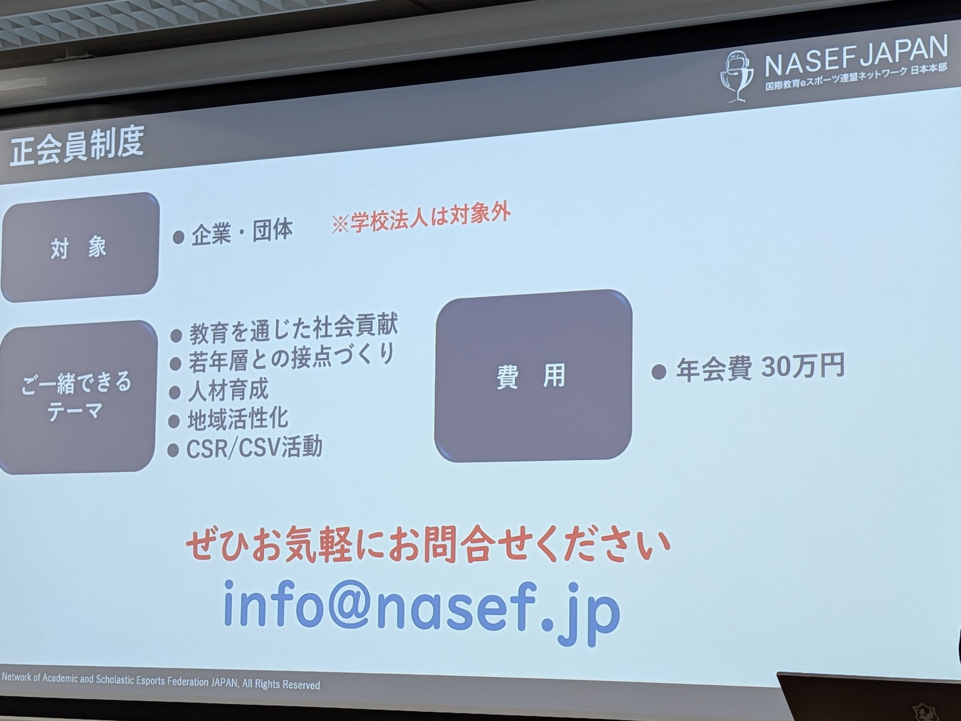 正会員についての詳細。問い合わせについてはメールにて対応