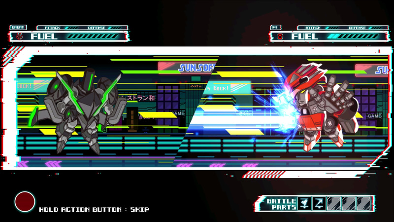 戦闘は自動で行なわれる。単純なマッド・エックスRの性能だけでなく、持っているアイテムによる追加効果も戦いをアシスト