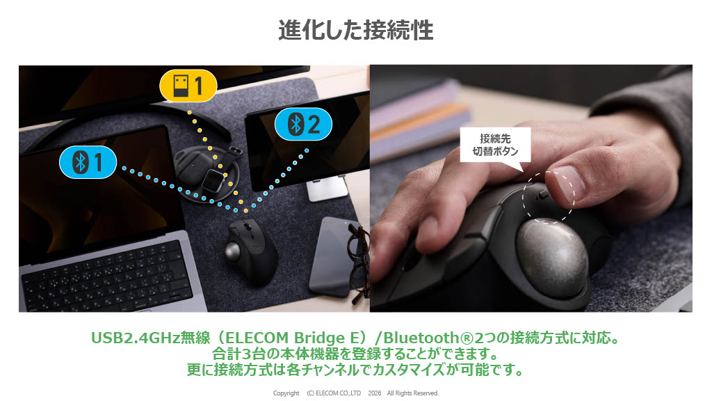 3台までの機器登録が可能なほか、接続先をボタン一つで切り替えられる