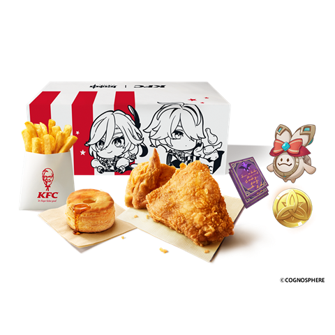 「原神コラボパックA」オリジナルチキン2ピース、ビスケット、ポテト（S）、ゲーム内アイテムコード（価格：1,410円）
