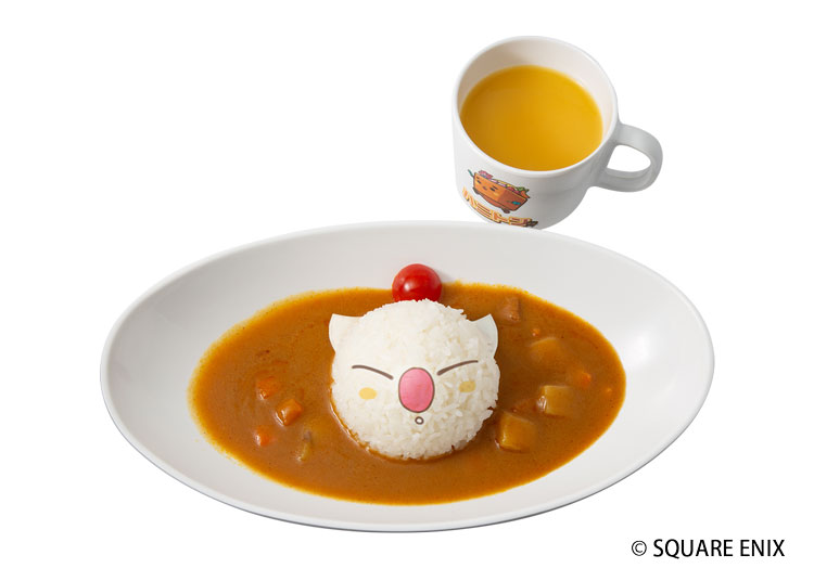 甘口カレーを可愛いモーグリの周りにかけたお子様メニュー。オレンジジュース付き（小学生以下のみ注文できる）