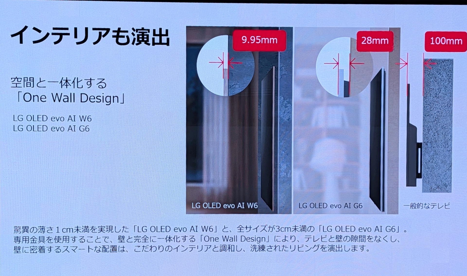 W6/G6シリーズについては「One Wall Design」をアピール