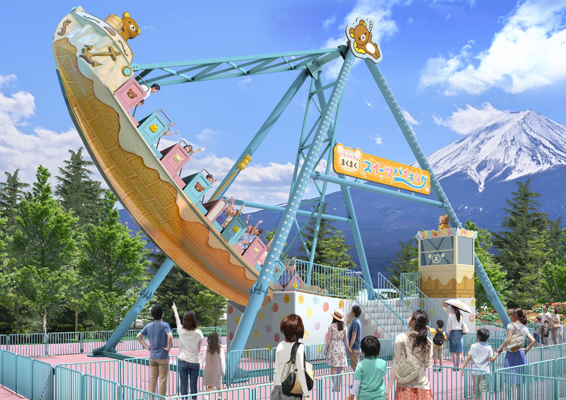 「リラックマのまくまくスイーツバイキング」：クッキーやクリームいっぱいのスイーツ船に乗り、リラックマと船旅気分を楽しめる振り子型の屋外アトラクション