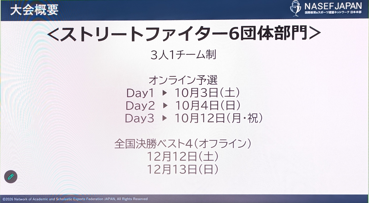 「ストリートファイター6」団体部門の日程