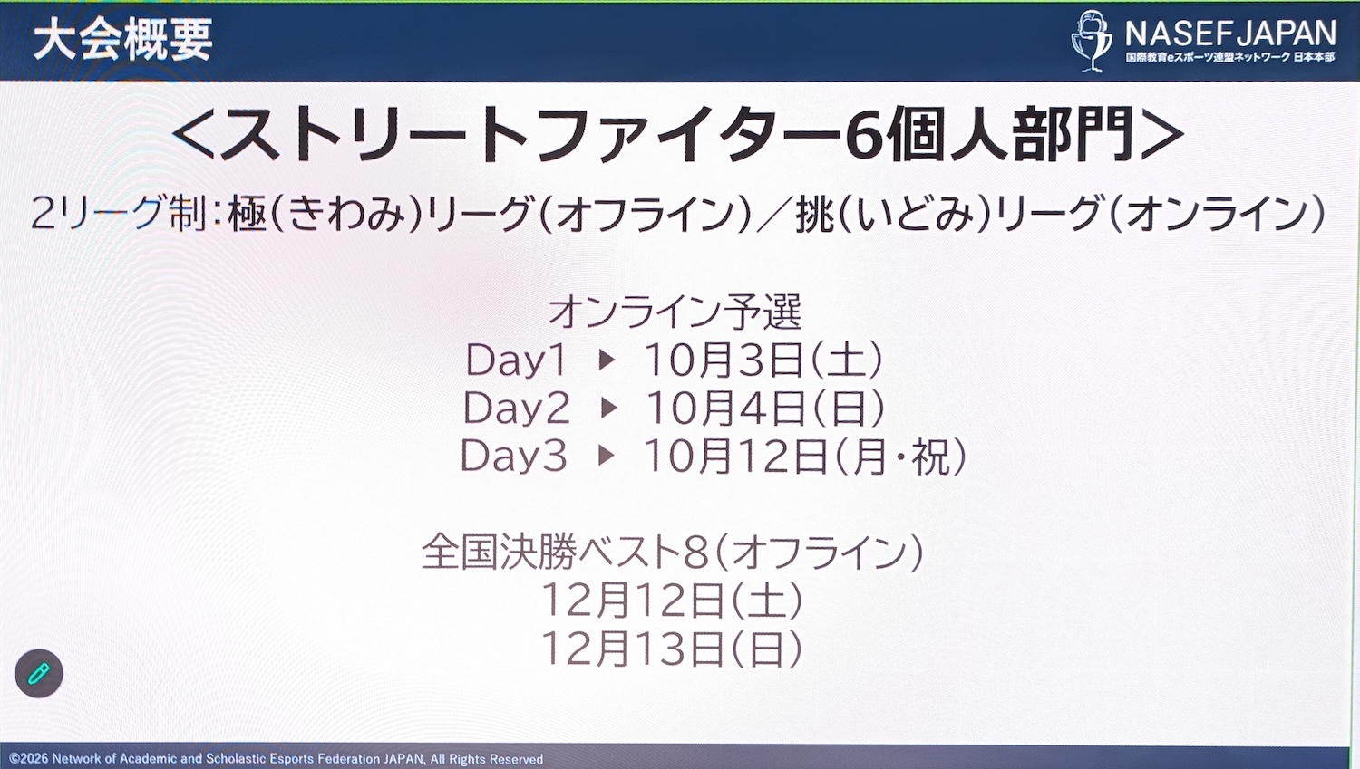 「ストリートファイター6」個人部門の日程