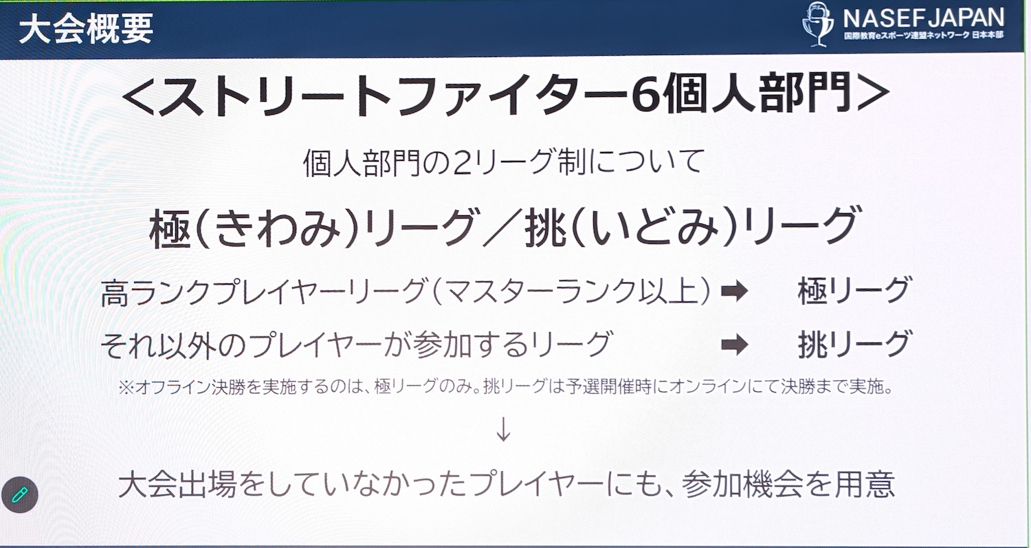 個人部門はマスターランク以上でも参加可能な「極」とダイヤランク以下までしか参加できない「挑」リーグの2リーグ制を採用し、より多くのプレーヤーが参加できるよう配慮されている