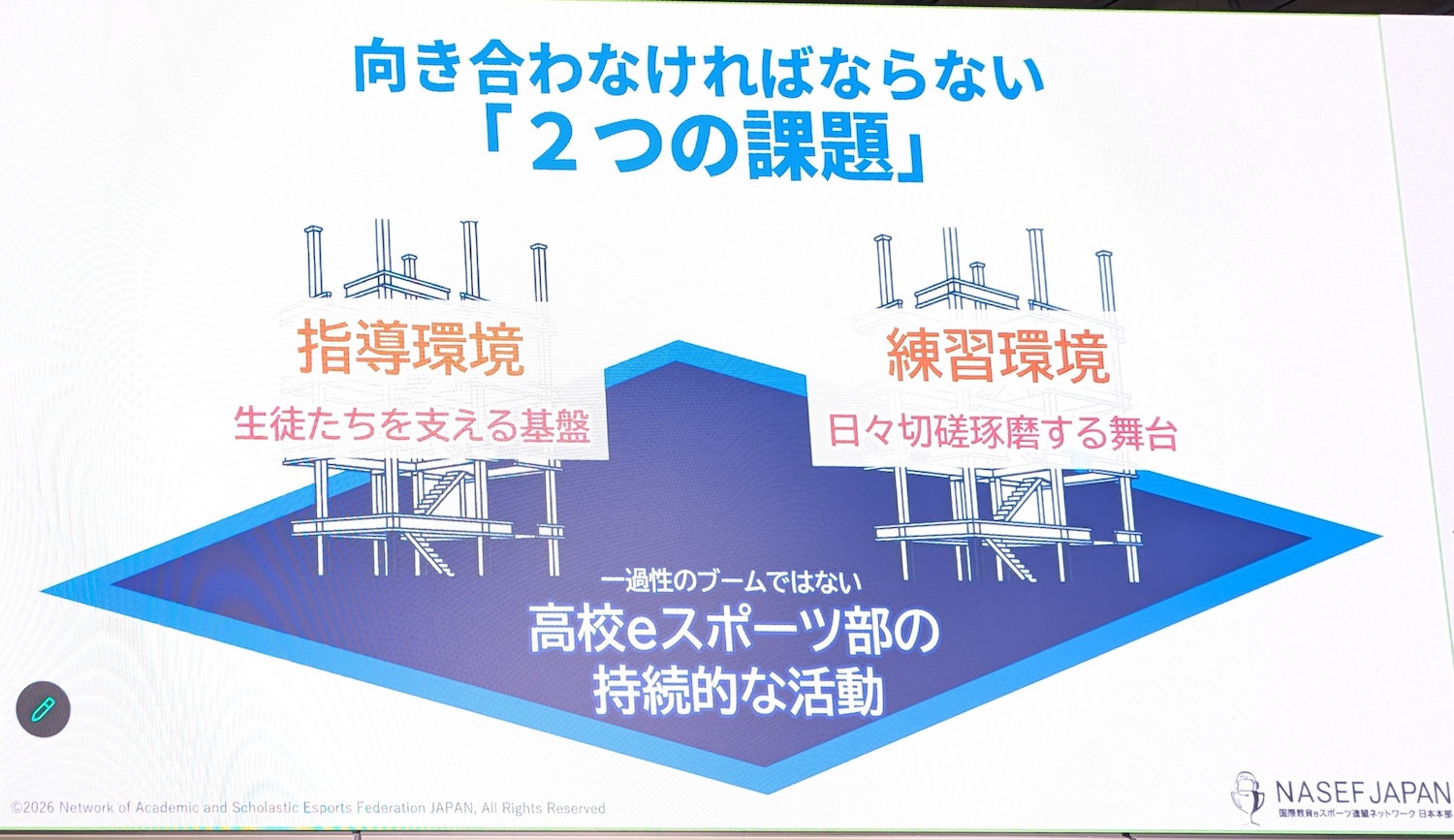 高校eスポーツ部を持続的な活動にするために向き合わなければならない2つの課題として、「指導環境」と「練習環境」を挙げる