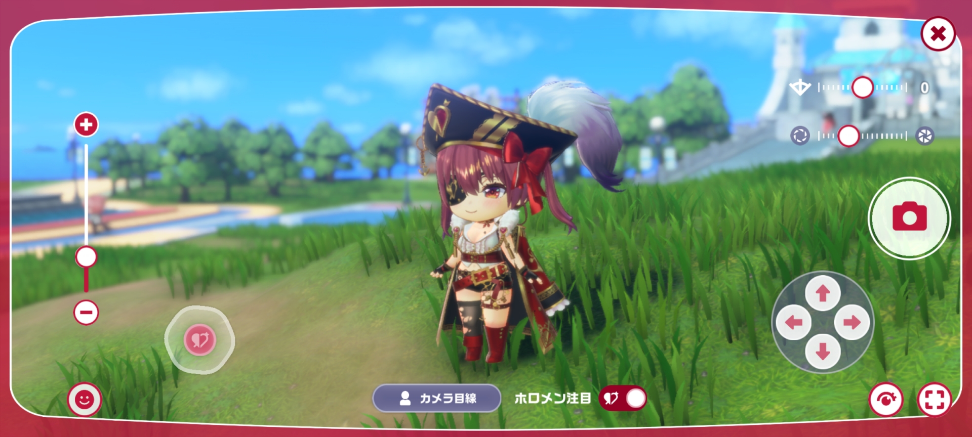 デフォルメホロメンが可愛いので撮影が捗る。フォトモードは絞りやズーム等の調整もできる多機能なもの