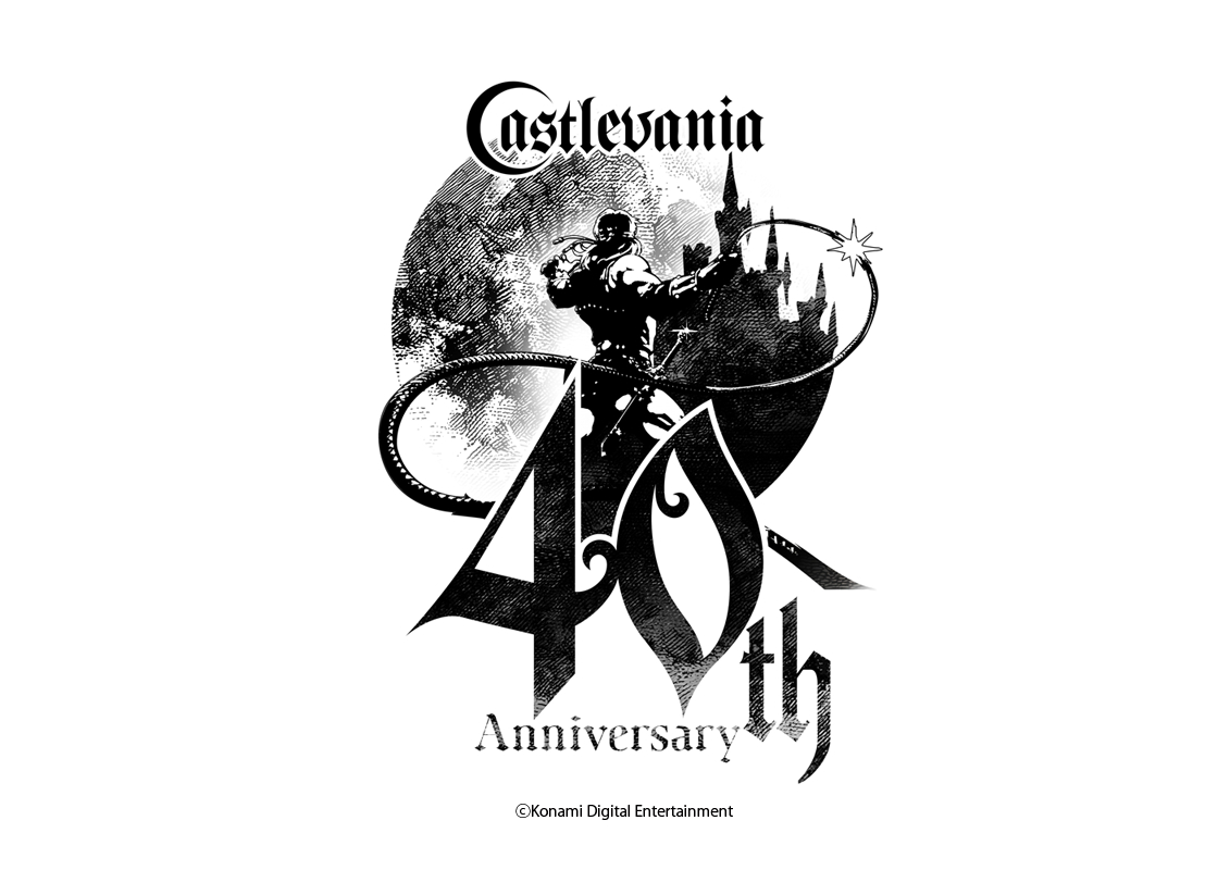 今年で「Castlevania（悪魔城ドラキュラ）」シリーズが40周年を迎える。記念のロゴにはシモン・ベルモンドの姿が