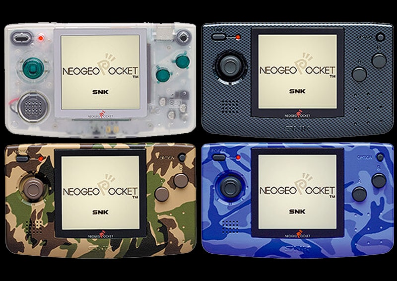 SNK初の携帯ゲーム機ネオジオポケット。方向キーは格闘ゲームをプレイしやすいジョイスティックを採用していた