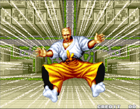 ビルから落下するシーンなど、演出面も凝っていた。画面はPS4版アケアカNEOGEO「餓狼伝説〜宿命の闘い〜」