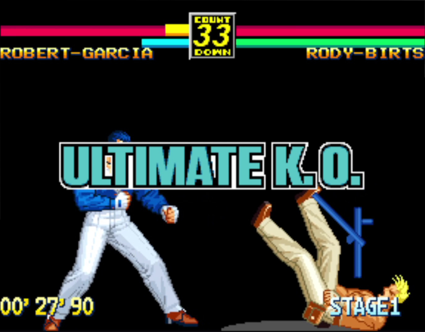 条件は厳しいが、アルティメットKOが決まった瞬間は痛快だ。画面はPS4版アケアカNEOGEO「ART OF FIGHTING 龍虎の拳 外伝」