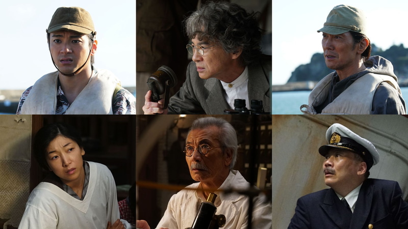 左上から時計回りに、山田裕貴さん、吉岡秀隆さん、佐々木蔵之介さん、田中美央さん、田中泯さん、安藤サクラさん