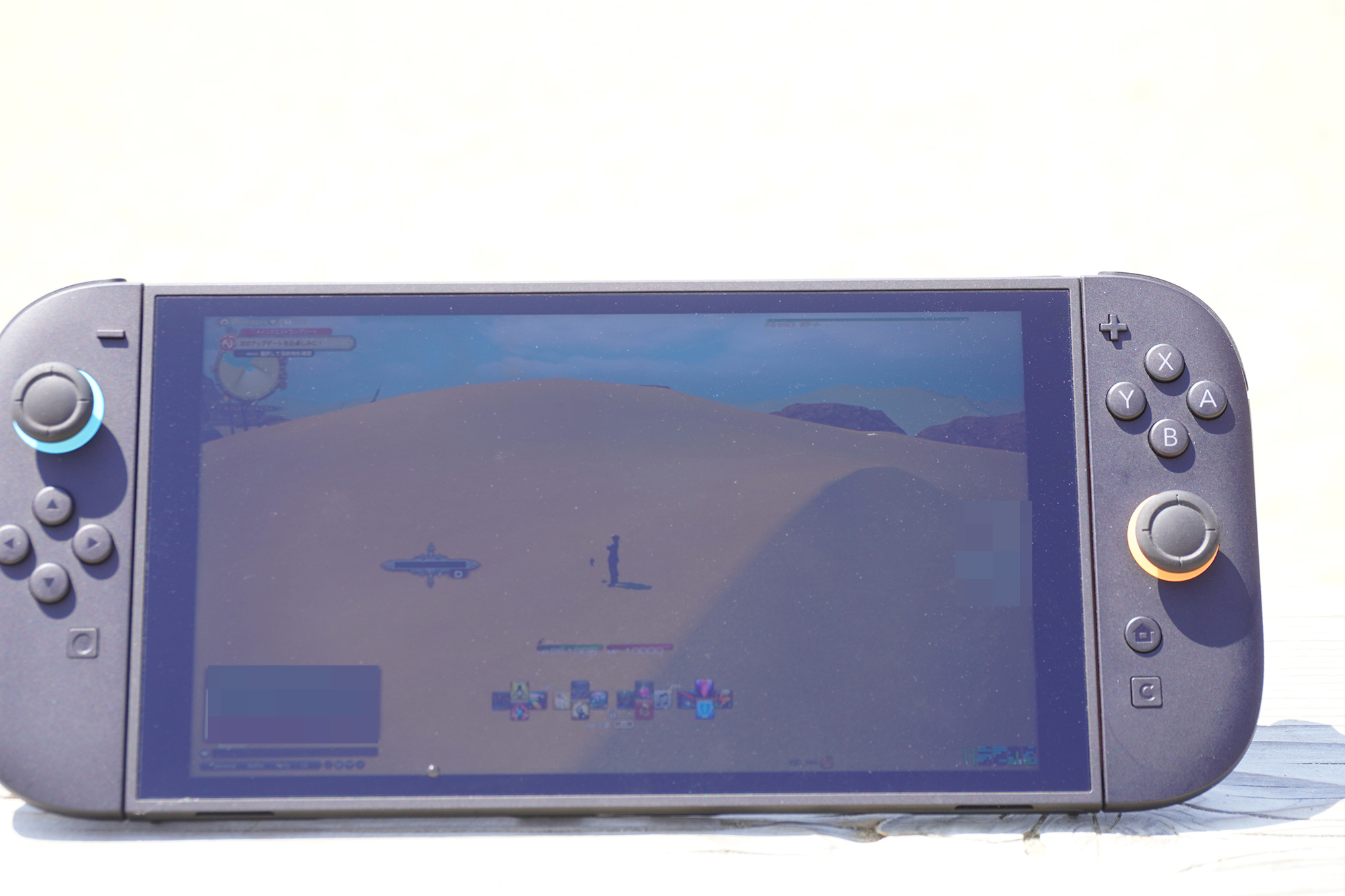 昼のサゴリー砂漠。少しでも日陰があればプレイできなくはない