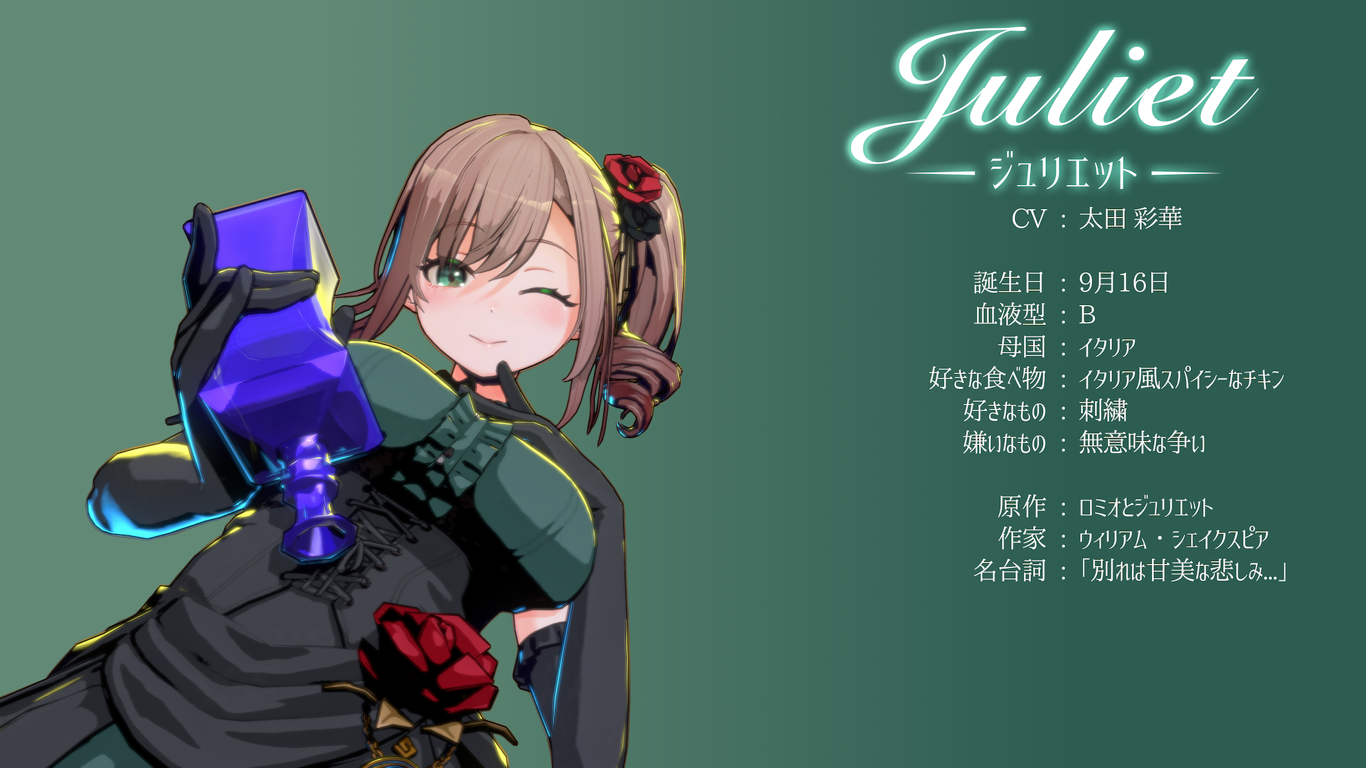 登場キャラクターのアリス、ジュリエット、ダンテ、レイヴンの4人。プロデューサーのネイト氏はジュリエットが一番推しとのことだ