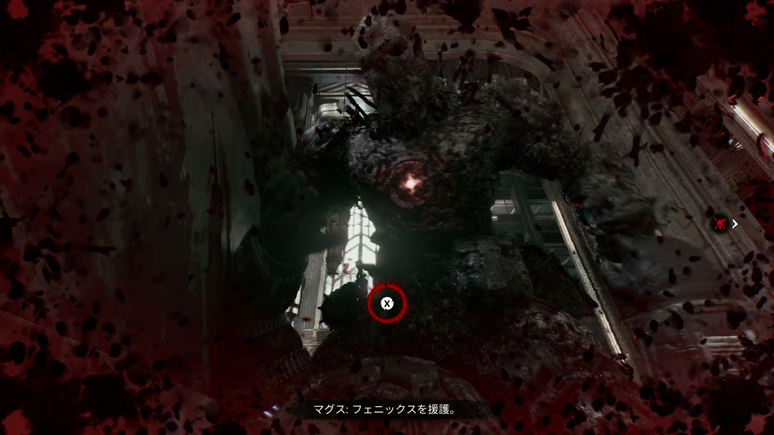 敵が馬乗りになって死ぬまで殴り続けるという惨い場面も。赤い円が消えるまでボタン連打で耐える