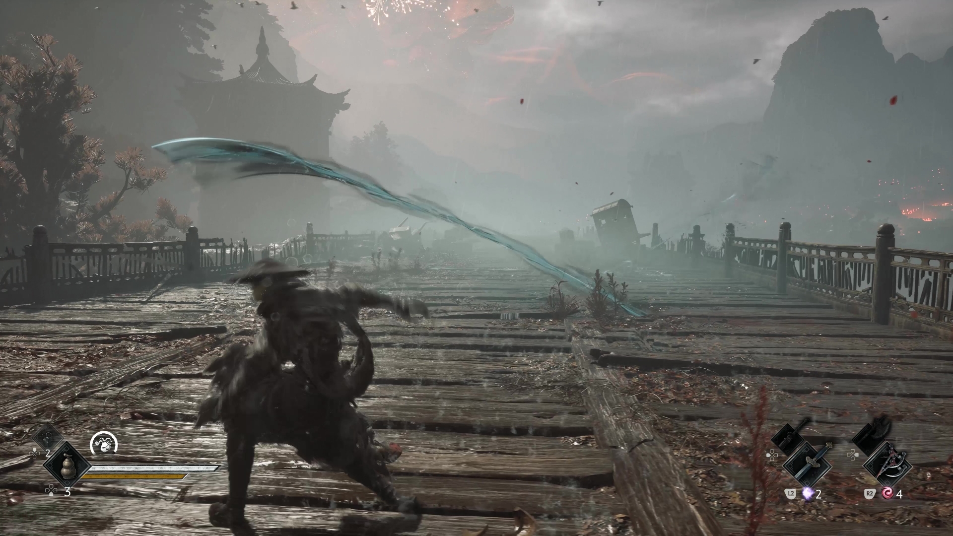 「The Fanatic’s Broken Blade」のアクション。酔っ払って飛ぶ剣を振るえる