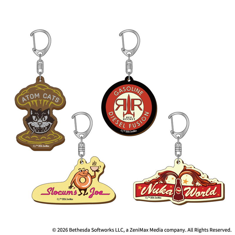 Fallout 木製キーホルダー（Atom Cats/Red Rocket/Slocum's Joe/Nuka World） 各770円