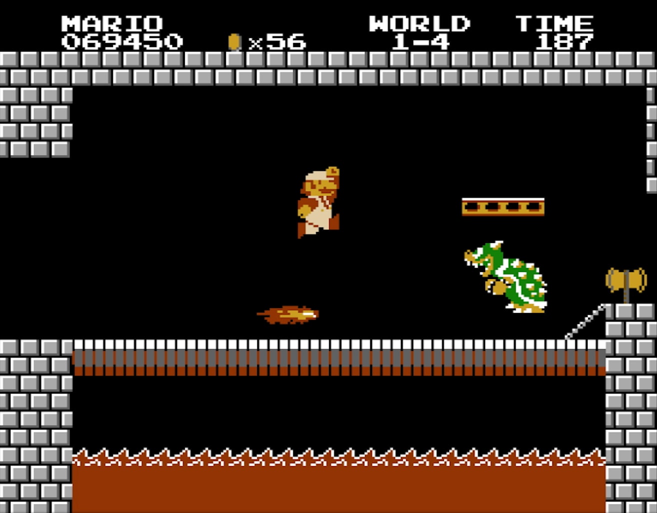 画面じゅうを動き回るマリオの躍動感は、当時としては感動的に新しかった（1985年9月13日発売 ファミリーコンピュータ）(C) Nintendo.