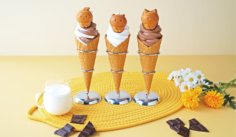ベビーカステラ付きソフト　ミルク/チョコレート/ミックス　各700円