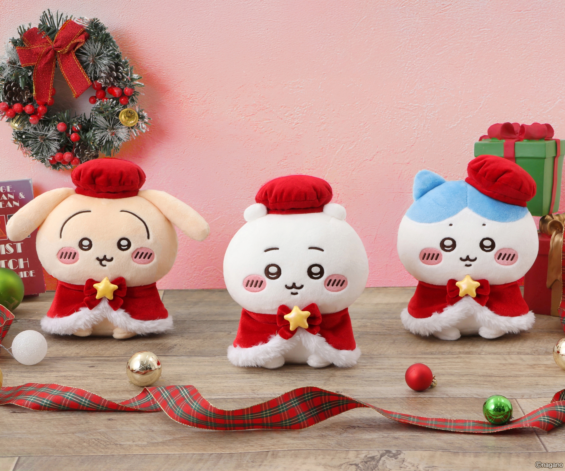 ちいかわクリスマスマーケット クリスマスマーケットなぬいぐるみ（ちいかわ、ハチワレ、うさぎ）　各3,190円