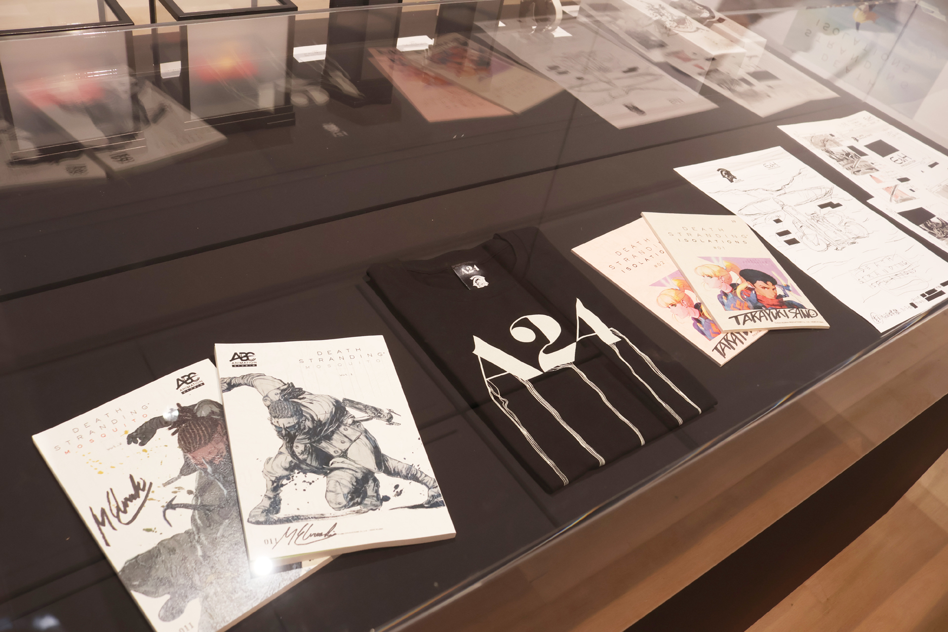 現在鋭意製作中の「DEATH STRANDING」アニメや実写映画の展示コーナー