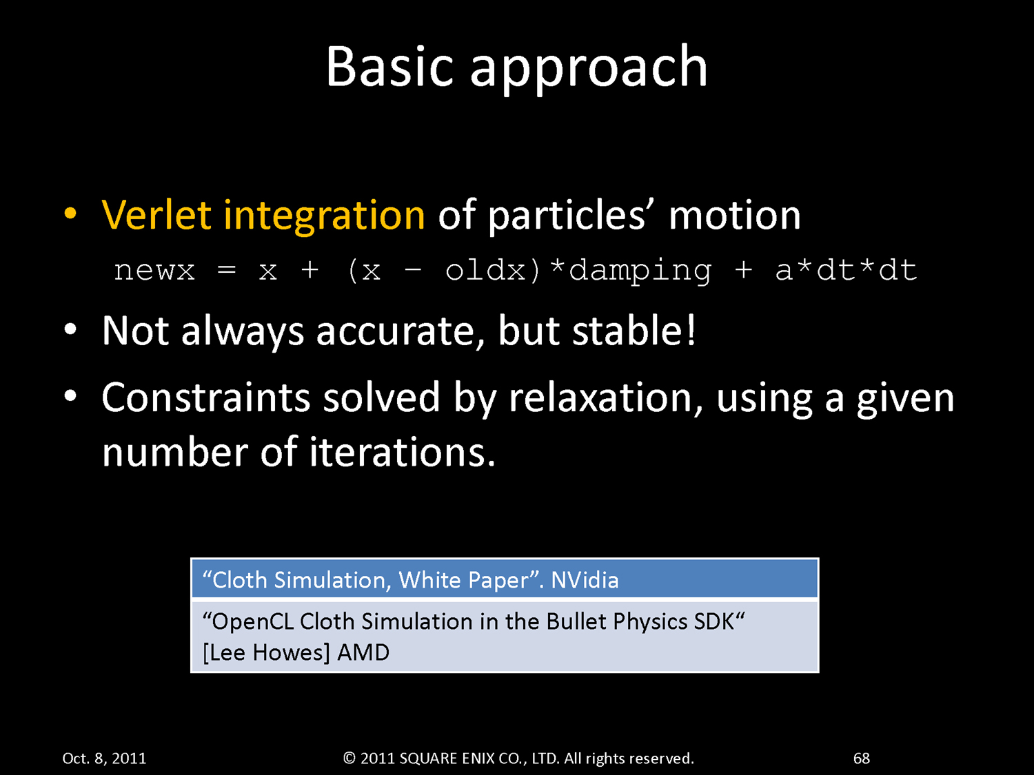 ベルレ積分を用いた位置ベースの物理シミュレーションで実装される布シミュレーション