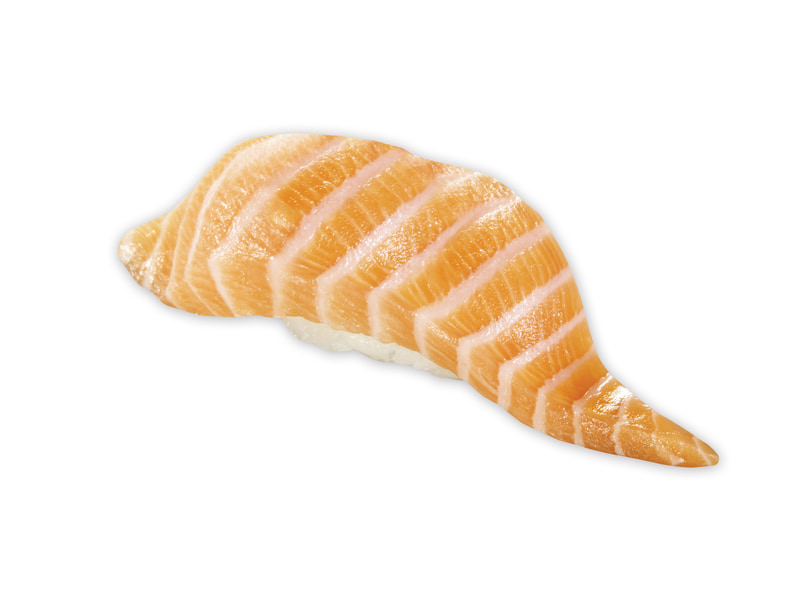 「特大切り 生サーモン（一貫）」110円