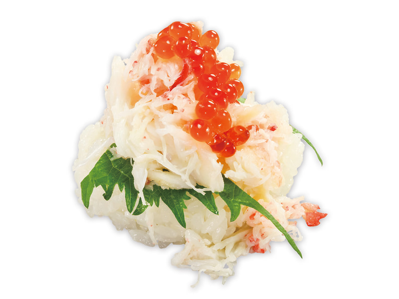 「特盛 こぼれ本ずわいがににぎり」220円