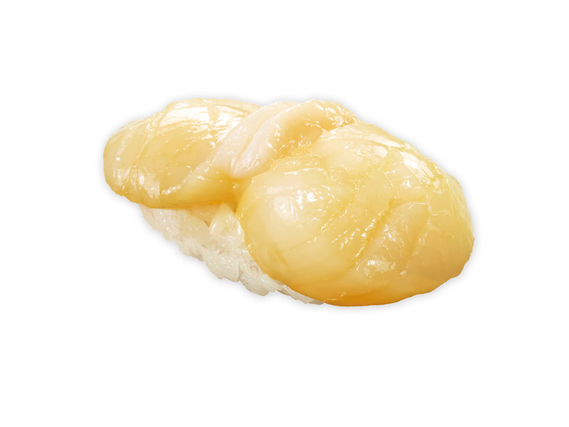 「特大ほたて 黄身醤油漬け（一貫）」220円