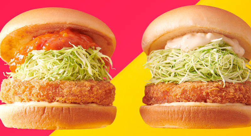 「海老カツ オマールソース」（左）と「海老カツバーガー」（右）