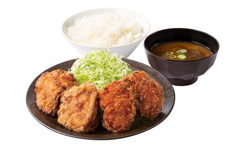 合盛り定食（味噌からあげ2個、カリッともも2個、ご飯、みそ汁）