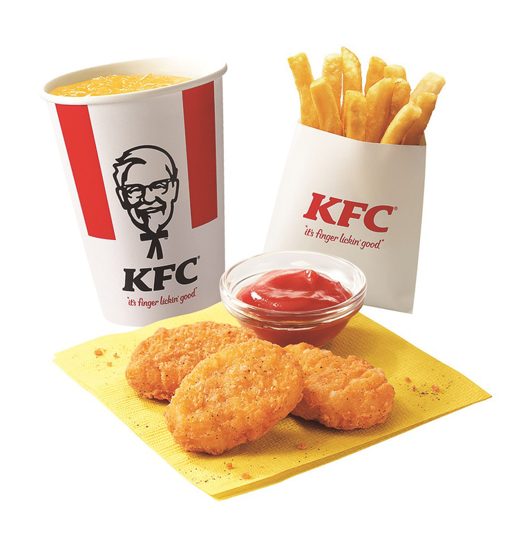 「キッズナゲットセット」ナゲット3ピース、ポテト（S）、ドリンク（S）、グッズ1個