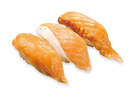 「人気サーモン三種盛り」110円