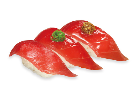 「天然まぐろ（特Aランク）上赤身三種盛り」220円